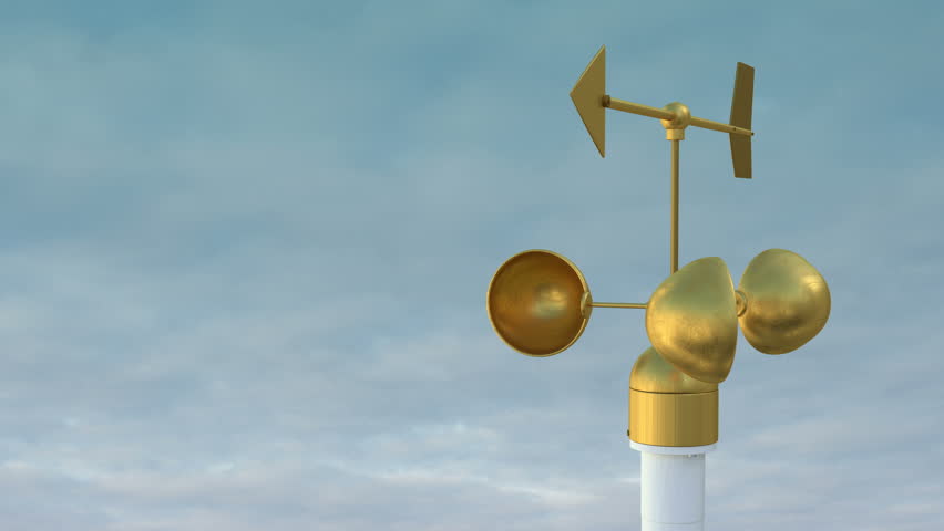 Gold Wind Vane And Anemometer With Clouds In Background. Loop Ready