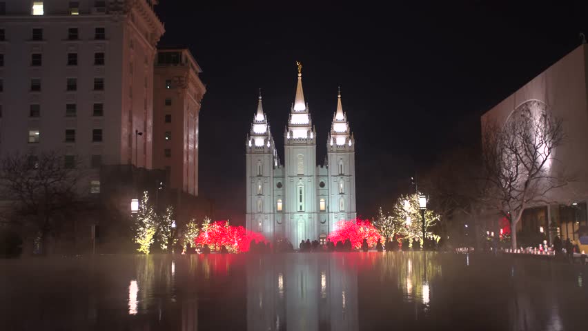 buildings lights salt lake city approach on the mormon christmas streets in salt lake city