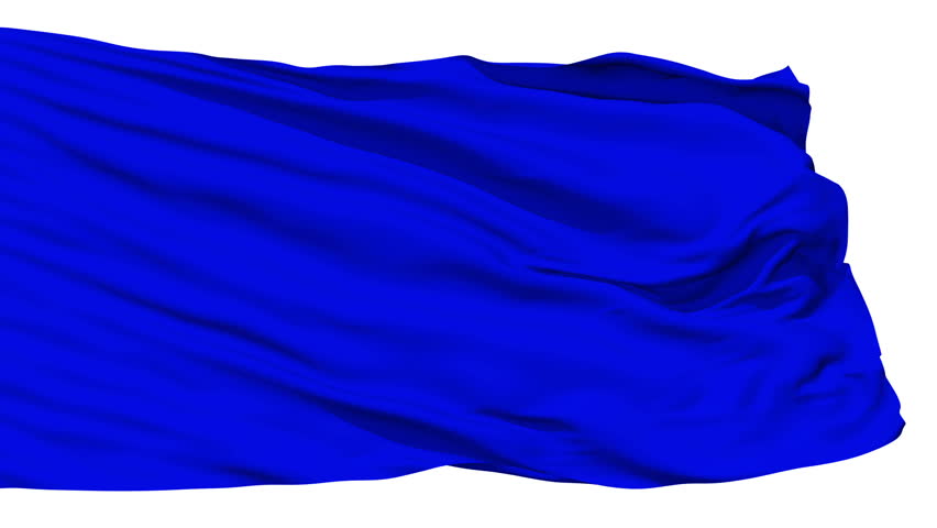 Blue Blank Flag Waving In The Wind Against White Background Stock