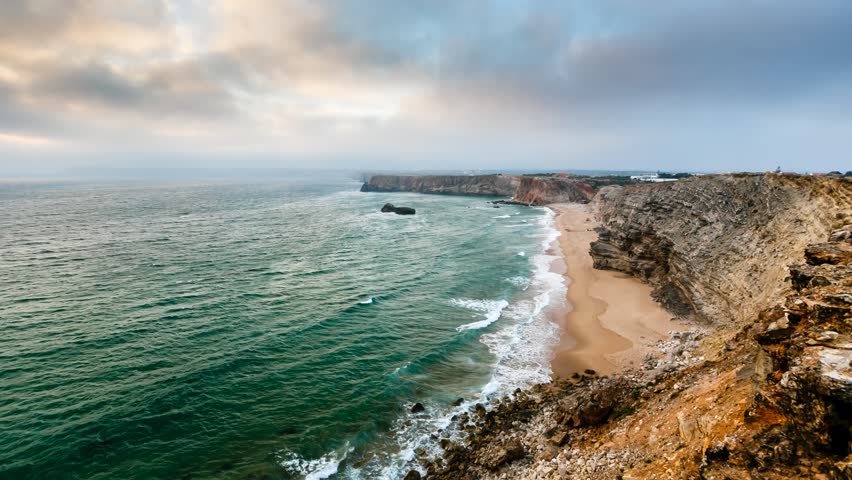 Tonel Beach And Atlantic Ocean Near Sagres, Time Lapse, Algarve, Portugal Stock Footage Video ...