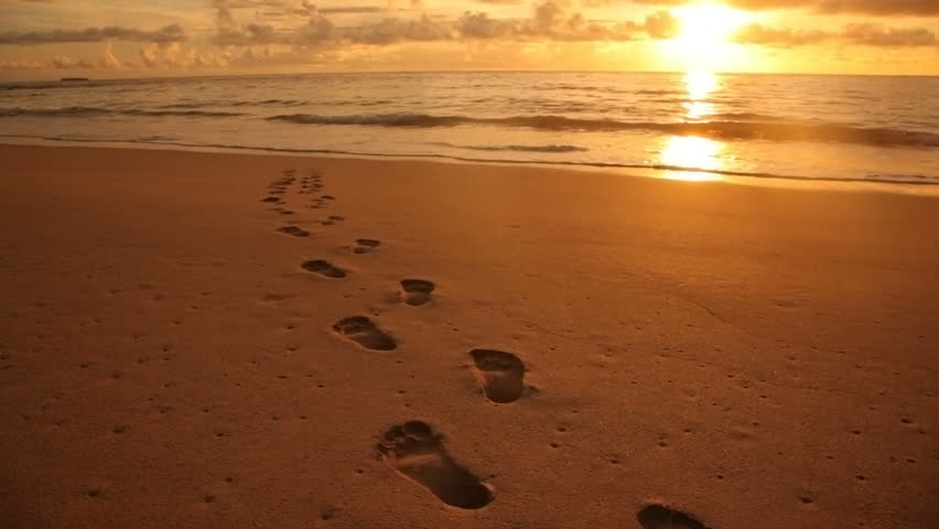 Footprints In The Sand At Beach Sunset Stock Footage Video Shutterstock