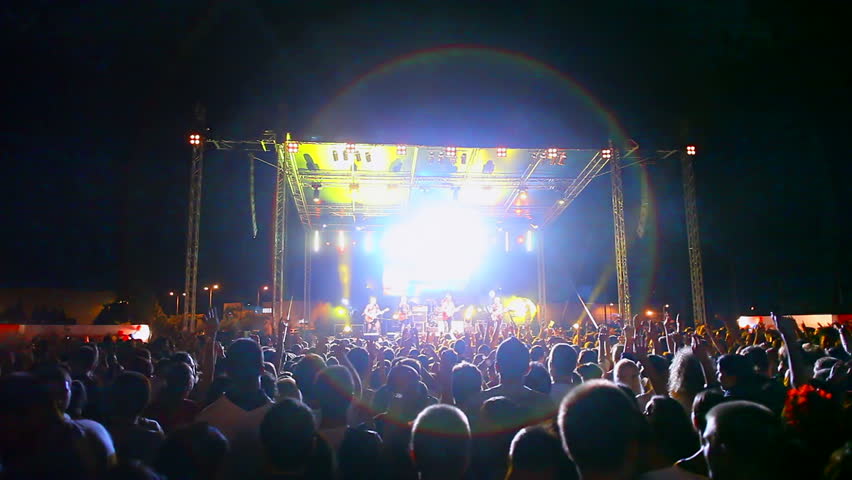 Back View Blurred Audience At Rock Concert In Stadium ...