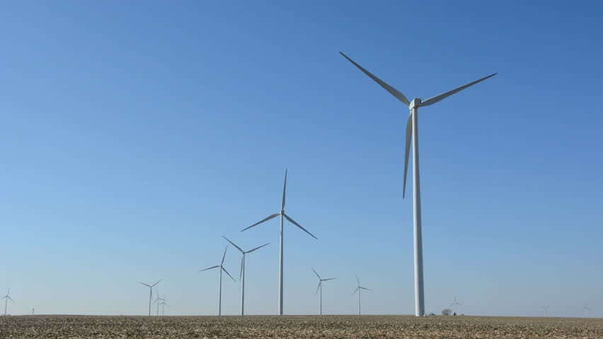 Wind Turbines generating power in middle America - HD stock footage 