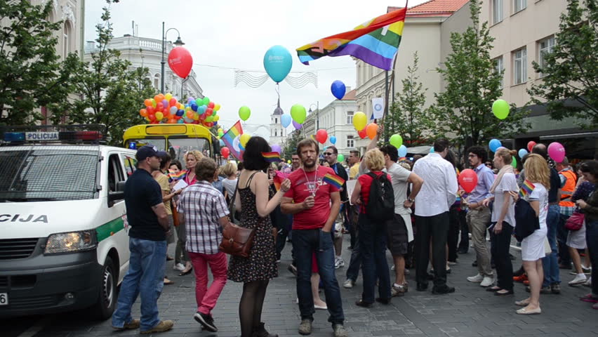 Baltic Pride Gay Lesbian Parade Participants With Balloons And Rainbow