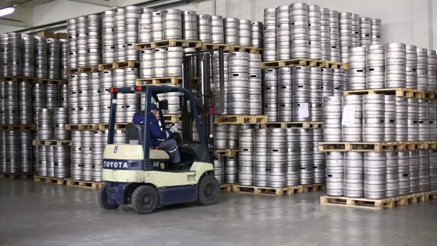 Autoloader Drive Near Beer Kegs In Warehouse Brewery Stock ...