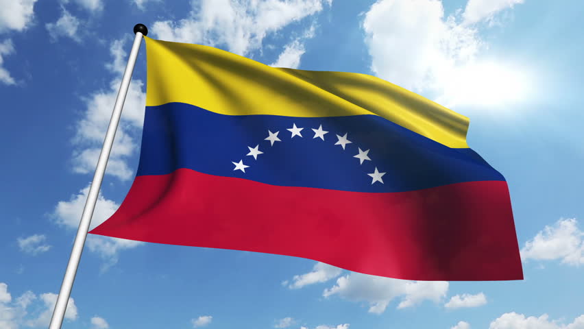 flag-of-venezuela-with-fabric-structure-against-a-cloudy-sky-stock