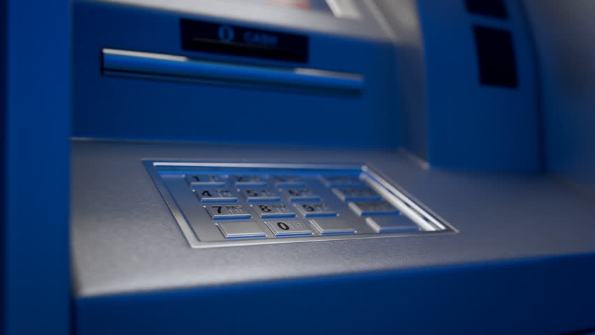 02020 Atm Machine With Screen Displaying Withdrawal Amount Stock