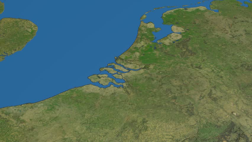 Netherlands. 3d Earth In Space - Zoom In On Netherlands Contoured ...