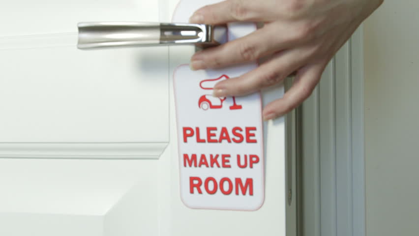 Please Make Up Room Sign On Door Knob Closeup Stock Footage Video