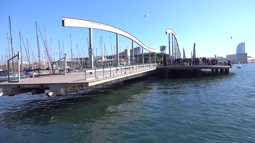 BARCELONA, SPAIN - FEBRUARY 14 2014: Boats Entering Marina - Swing ...