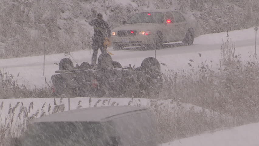 Ontario, Canada February 2015 Car Accident Scene Snow Storm Blizzard ...