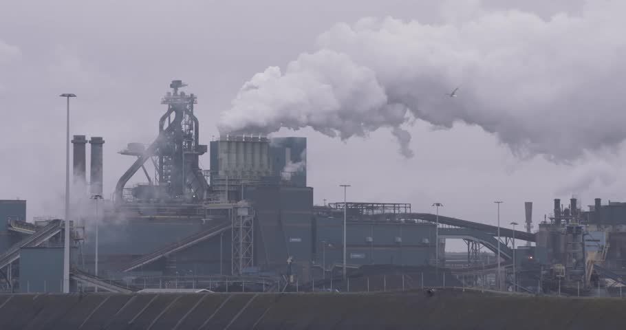 Heavy Smoke From An Industrial Complex Near Rotterdam, The Netherlands ...