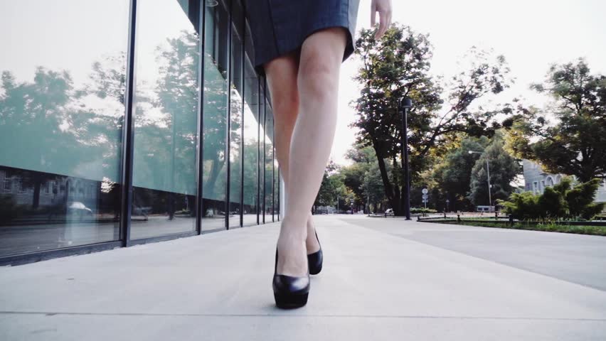 Sexy Woman Legs In Black High Heels Shoes Walking In The City Urban ...