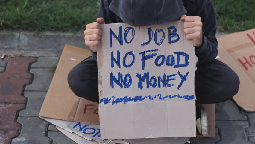 Homeless Man With A Hood On Street ,no Job No Money No Food Stock ...