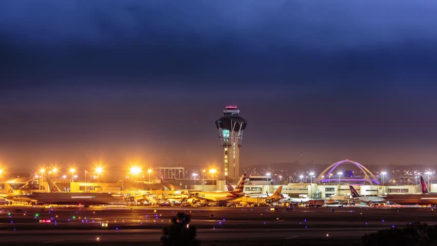 4K. Air Traffic Of Jet Planes Landing In Los Angeles LAX Airport At ...