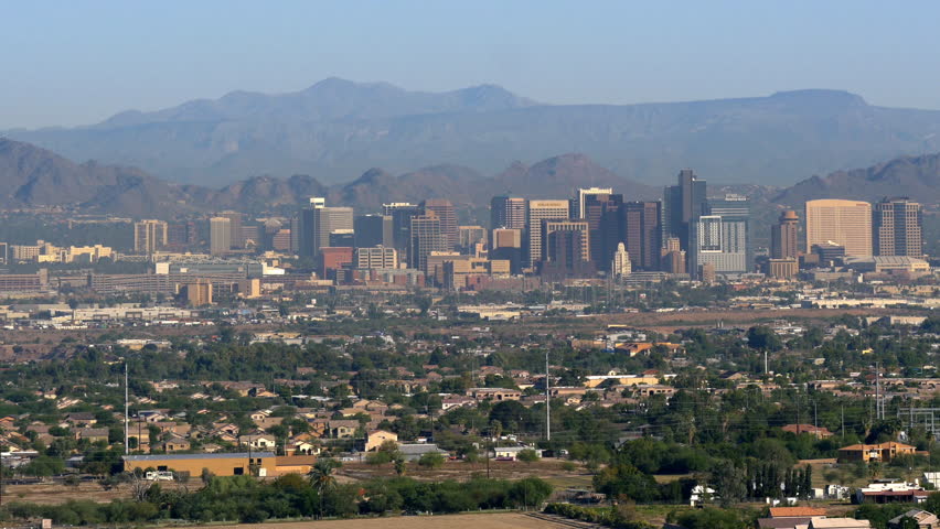 Downtown Phoenix, Arizona Skyline On A Hazy Day. 4K UHD Real Time ...