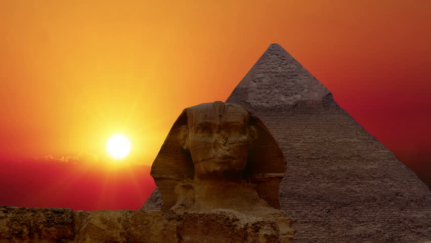 Timelapse. Sunrise Over The Pyramid Of Cheops And Sphinx. Giza Egypt. V ...