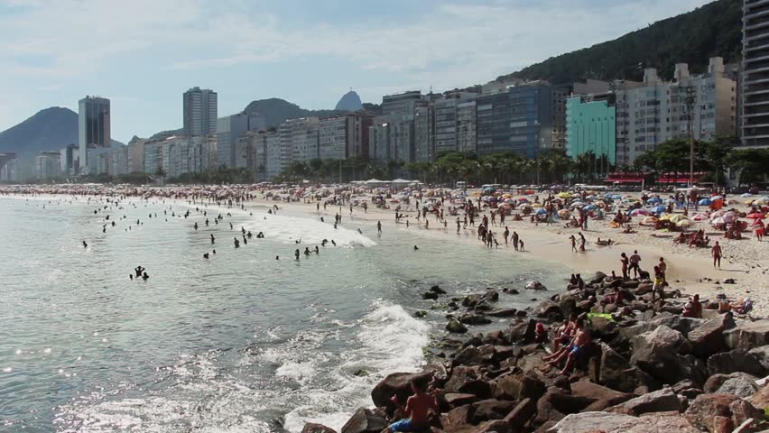 Crowd At Copacabana Beach, Rio De Janeiro - 1080p. Crowd At The ...