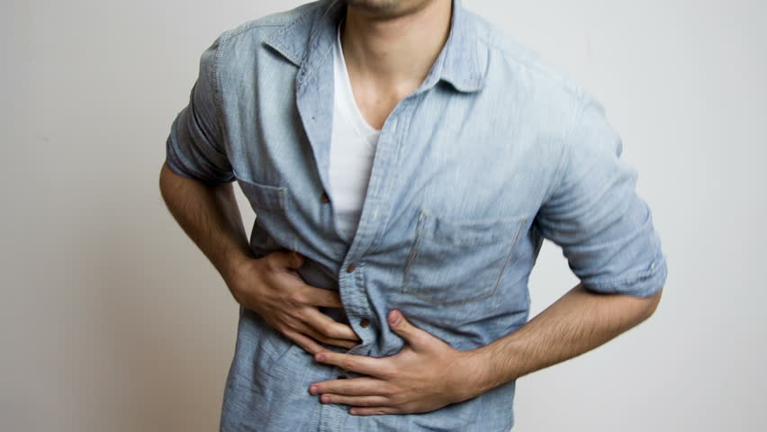 Man Holding His Hands Over His Aching Stomach Stock Footage Video ...