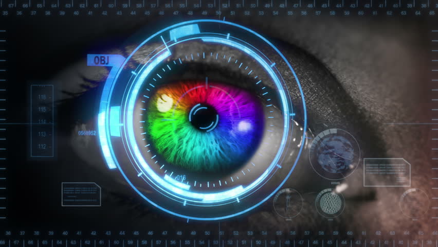 Human Eye With Futuristic Interface. 2 In 1. Green. Blue Skin. Loopable ...