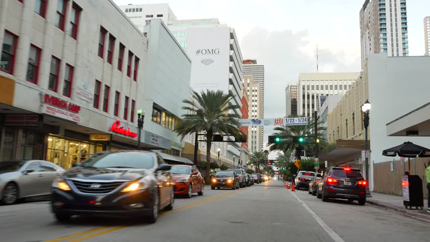 MIAMI - MAY 30: Motion Footage Of Downtown Miami With Businesses Seen ...