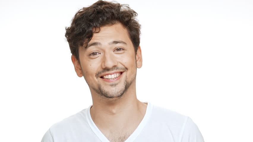 Profile Of A Happy Man On A White Background Stock Footage Video ...