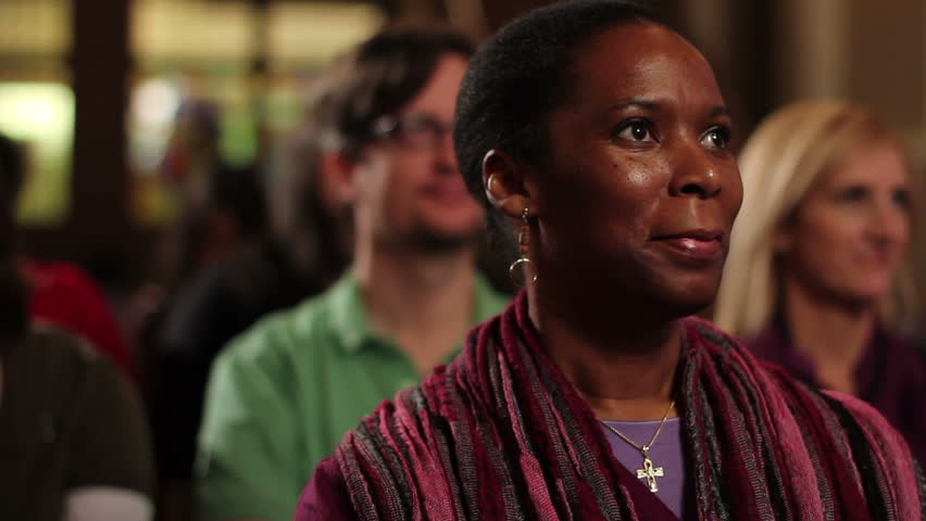 African American Woman Sitting In A Pew At Church Stock Footage Video ...