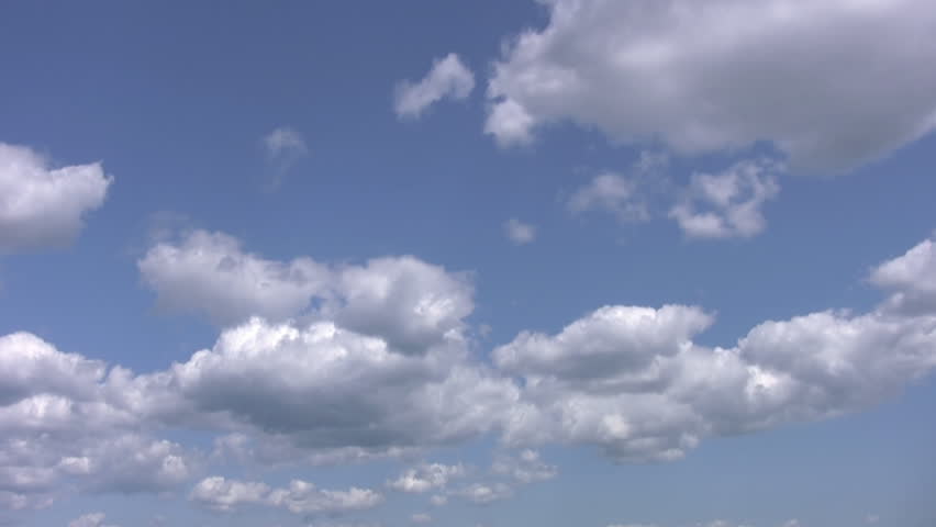 Calm White Clouds Drift Drift Overhead In A Blue Sky. Stock Footage ...