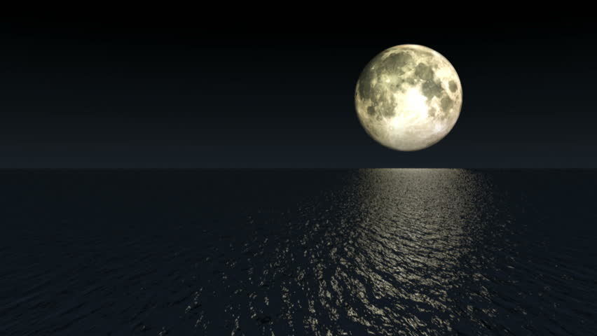 Moon Over Shimmering Water At Night. Stock Footage Video 2078867 ...