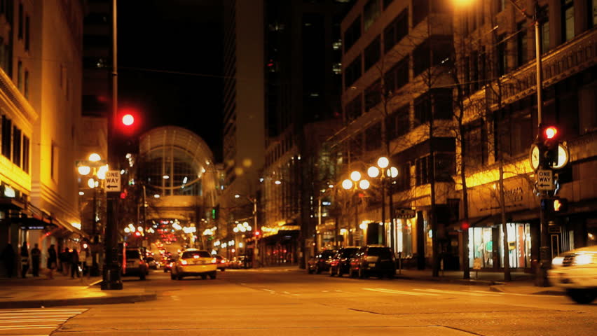 Seattle - Circa 2010: Downtown Seattle In 2010. Looking Down A Street ...