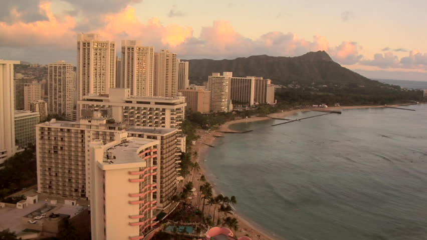 Birds Eye View Late Afternoon Of Waikiki Beach, Honolulu, Hawaii Stock ...