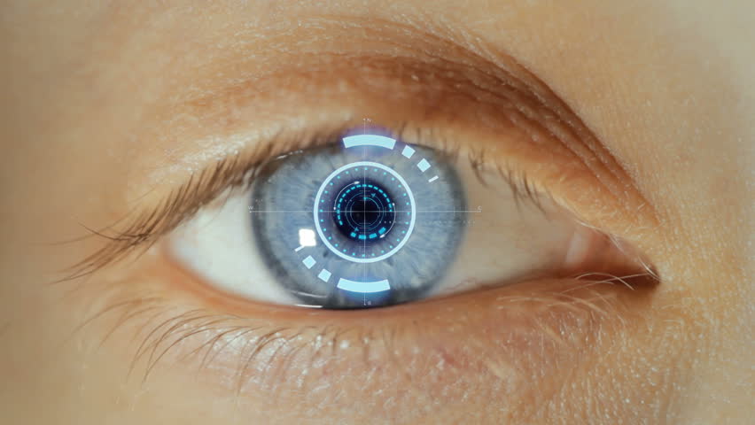 Close Up To Eyeball With Futuristic Targeting System. Loop. Stock ...