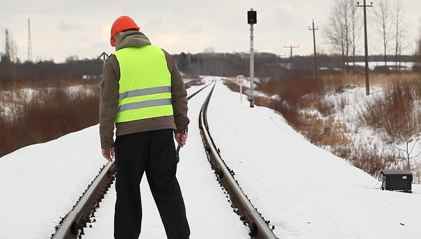 Railroad Worker Take Railway Safety Inspection Stock Footage Video ...