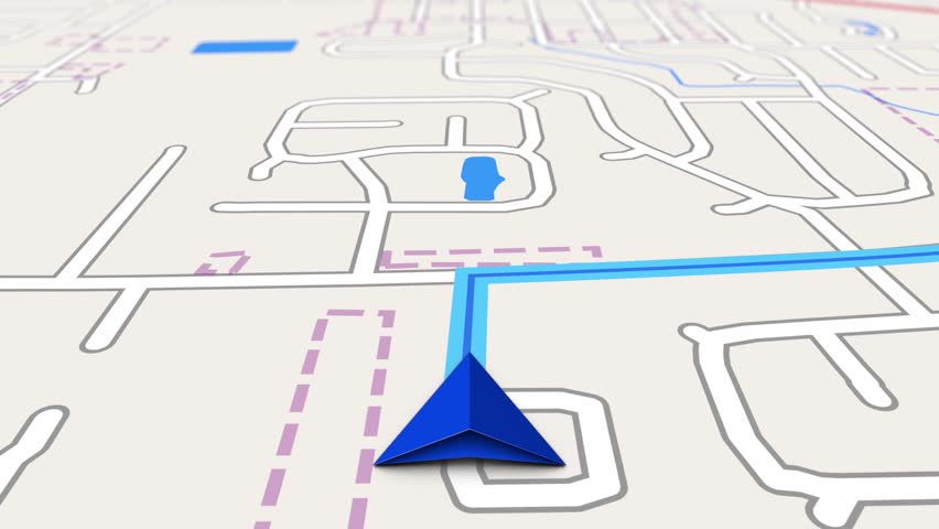 GPS Navigation Concept. Arrow Moving Forward On A Map. Seamless Loop ...