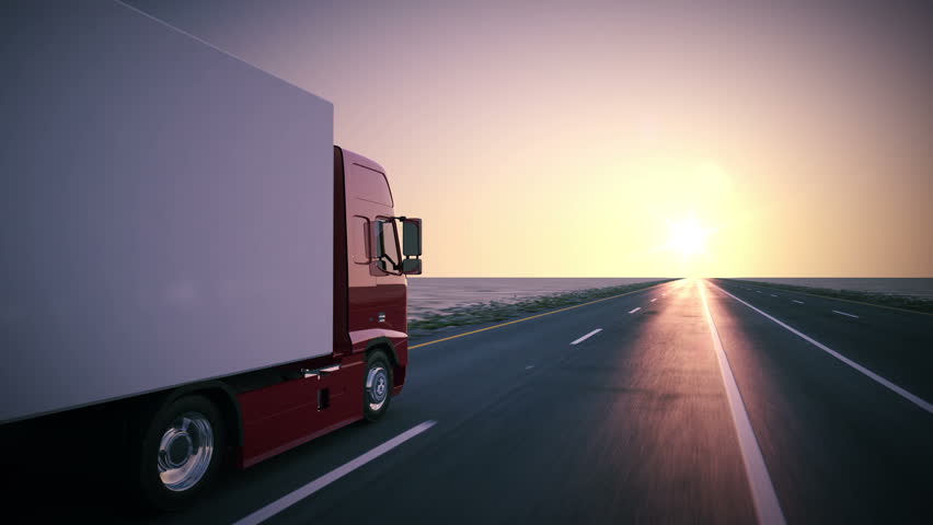 Truck On The Road With Sunset In The Background. Large Delivery Truck ...