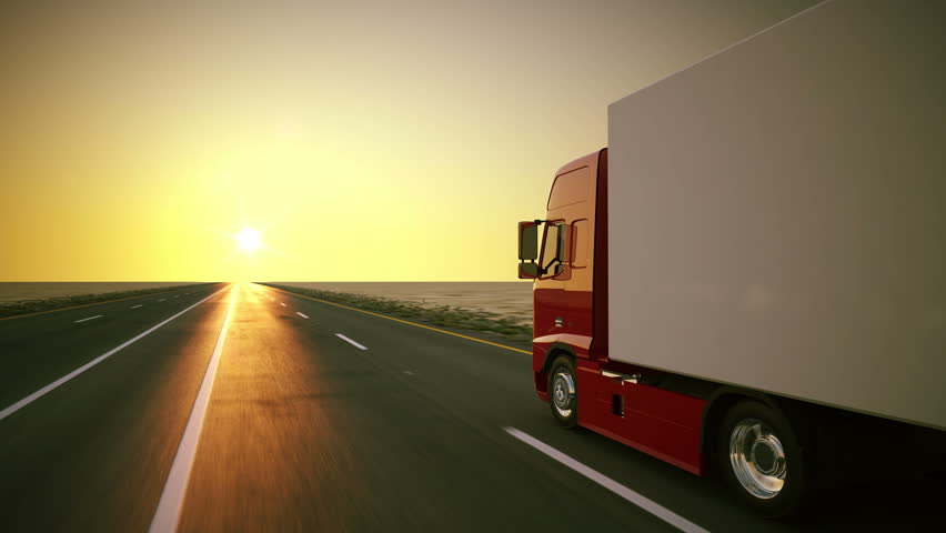 Truck On The Road With Sunset In The Background. Large Delivery Truck ...