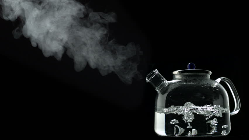 Boiling Water In Kettle On Black Background Shooting With High Speed ...