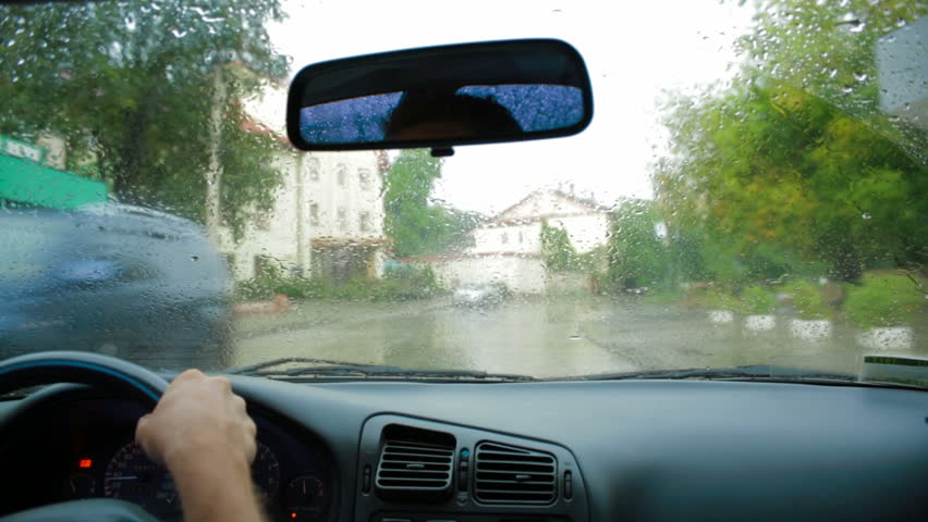 NEW YORK - OCT 23, 2014: First Person POV Inside Car, Driving In Rain ...