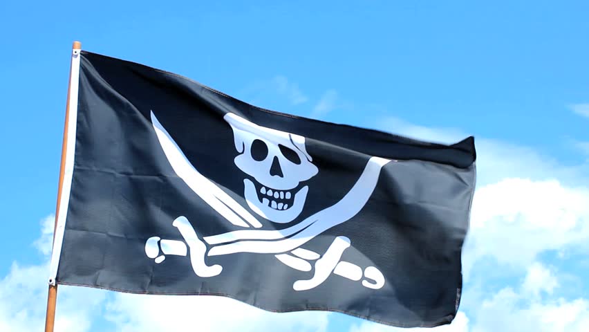 Jolly Roger Pirate Flag Waving Over A Blue Sky. Stock Footage Video ...