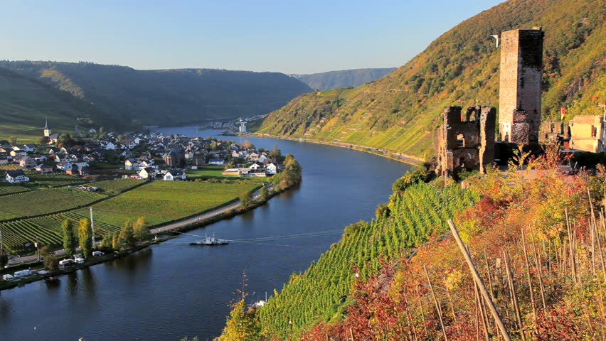 Village Beilstein At Mosel River. The Church Bells Are Rining Stock ...