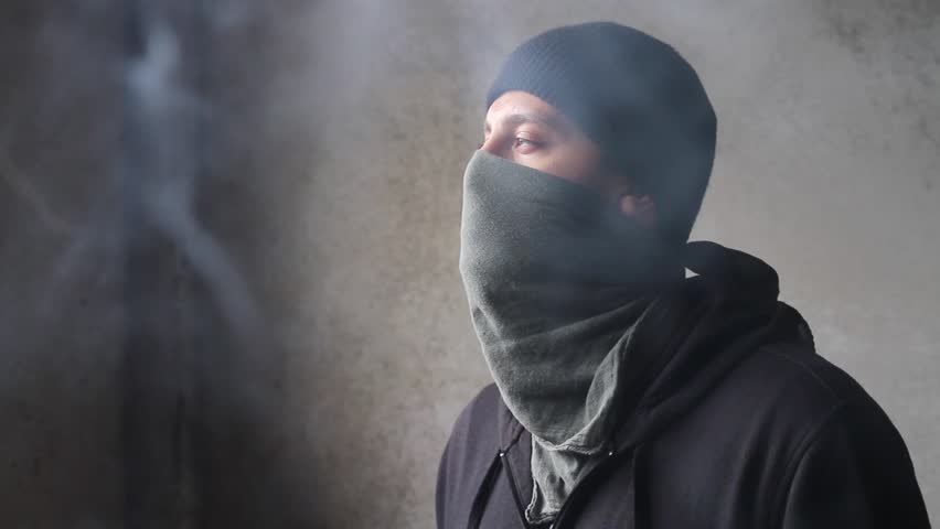 Terrorist Looking Dangerous Masked Man Smoke Terror Concept Stock ...