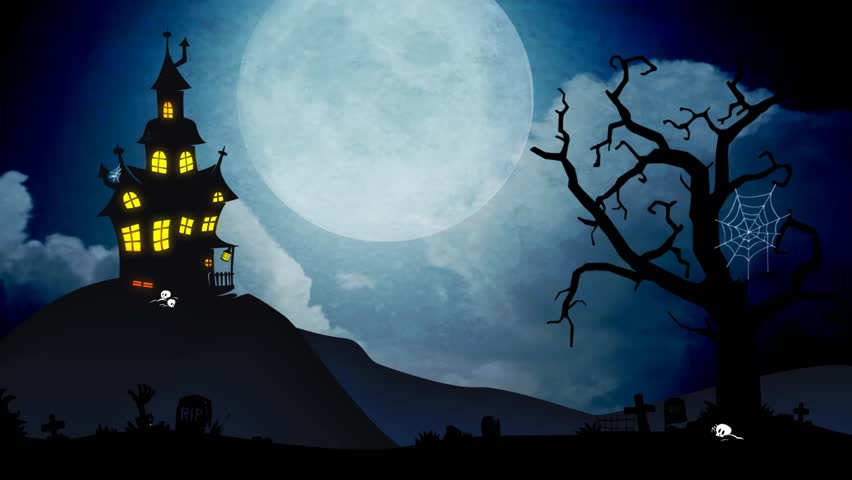 A Spooky Background Of A Haunted House With A Full Moon In The ...