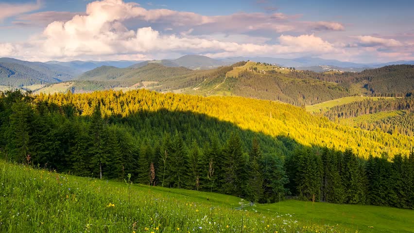 Majestic Sunset In The Mountains Landscape. Carpathian, Ukraine. HD ...