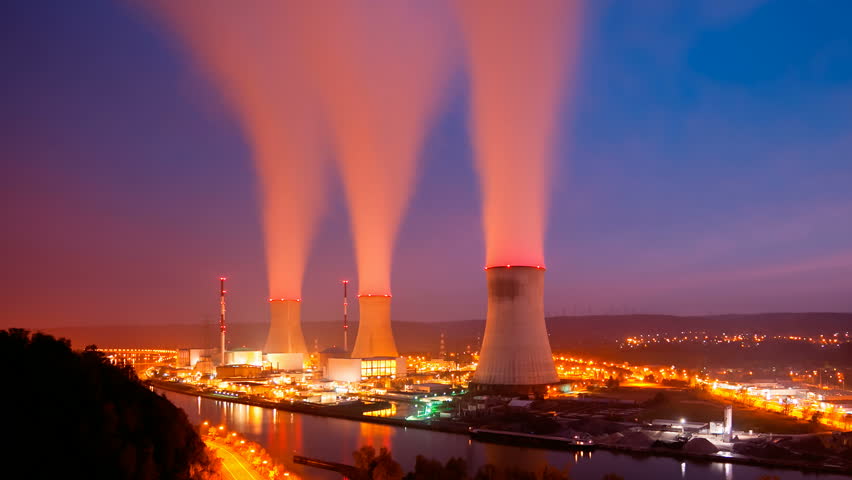 Cooling Tower Of Nuclear Power Plant At Night Time Stock Footage Video ...