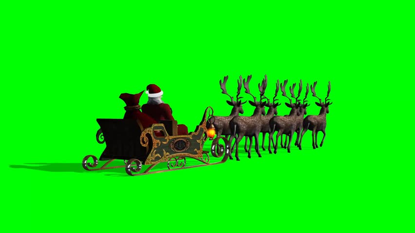 Santa Claus With Sleigh And Running Reindeers - Green Screen Stock ...