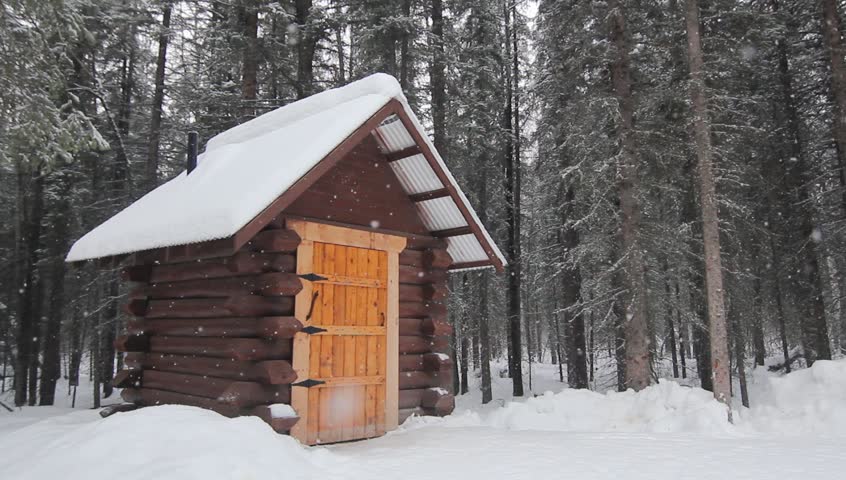 Wood Winter Snow Trees Cabin. Small Wooden Shack With Wooden Walls ...