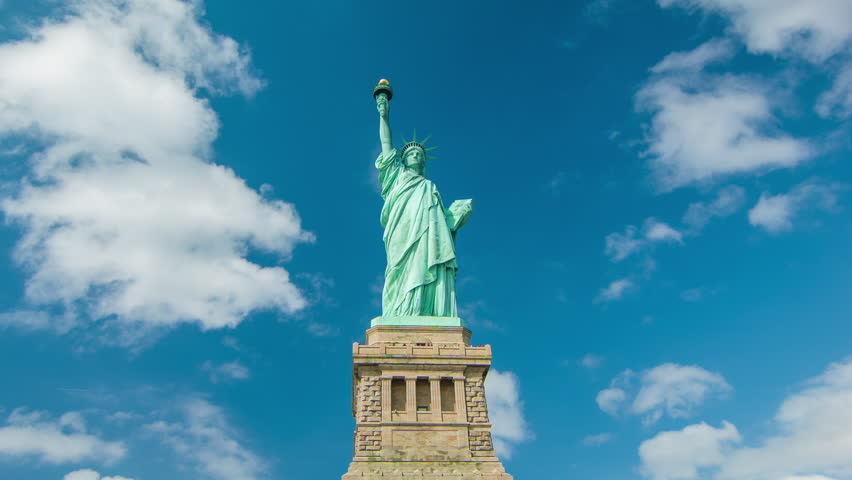 Quick Zoom Out, Low Angle From Statue Of Liberty's Face To Full Statue ...