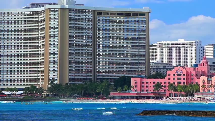 Waikiki Beach, Honolulu, Oahu Island, Hawaii. The Royal Hawaiian Hotel ...