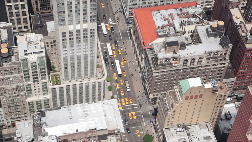 Manhattan, NYC Midtown Traffic Birds Eye View, Sunny Day Stock Footage ...