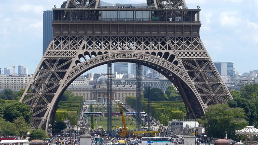 Base Of The Eiffel Tower And The Traffic In Paris, France Stock Footage ...